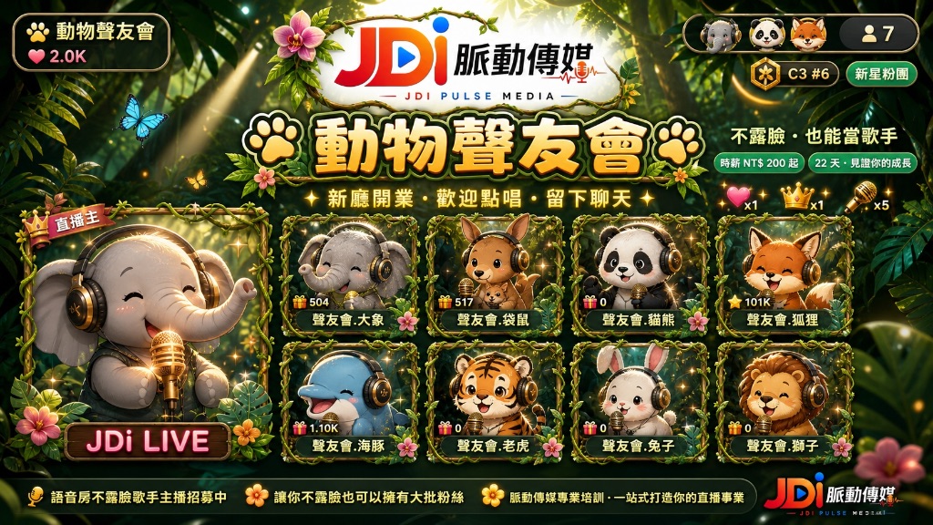 JDI 脈動傳媒 · 聲友會招募｜語音不露臉主播招募中・時薪 NT$ 200 起・22 天見證你的成長