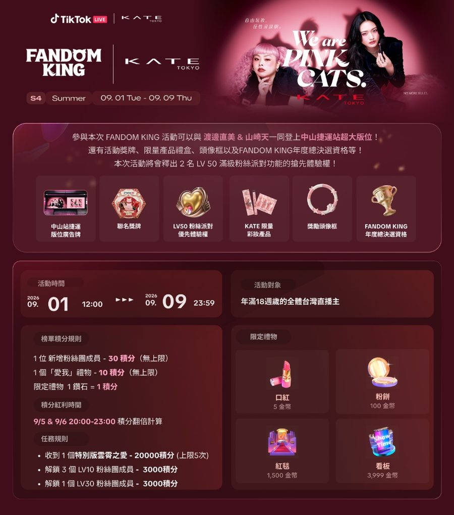 FANDOM KING × KATE 活動主視覺,渡邊直美與山崎天代言
