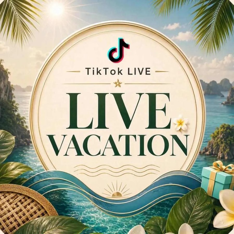 TikTok LIVE VACATION ft. AMANPULO 主視覺,熱帶島嶼度假風