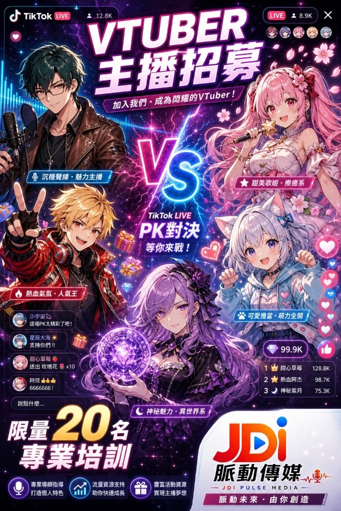 JDI 脈動傳媒台灣 VTuber 國家隊招募主視覺 · TikTok LIVE PK 對決